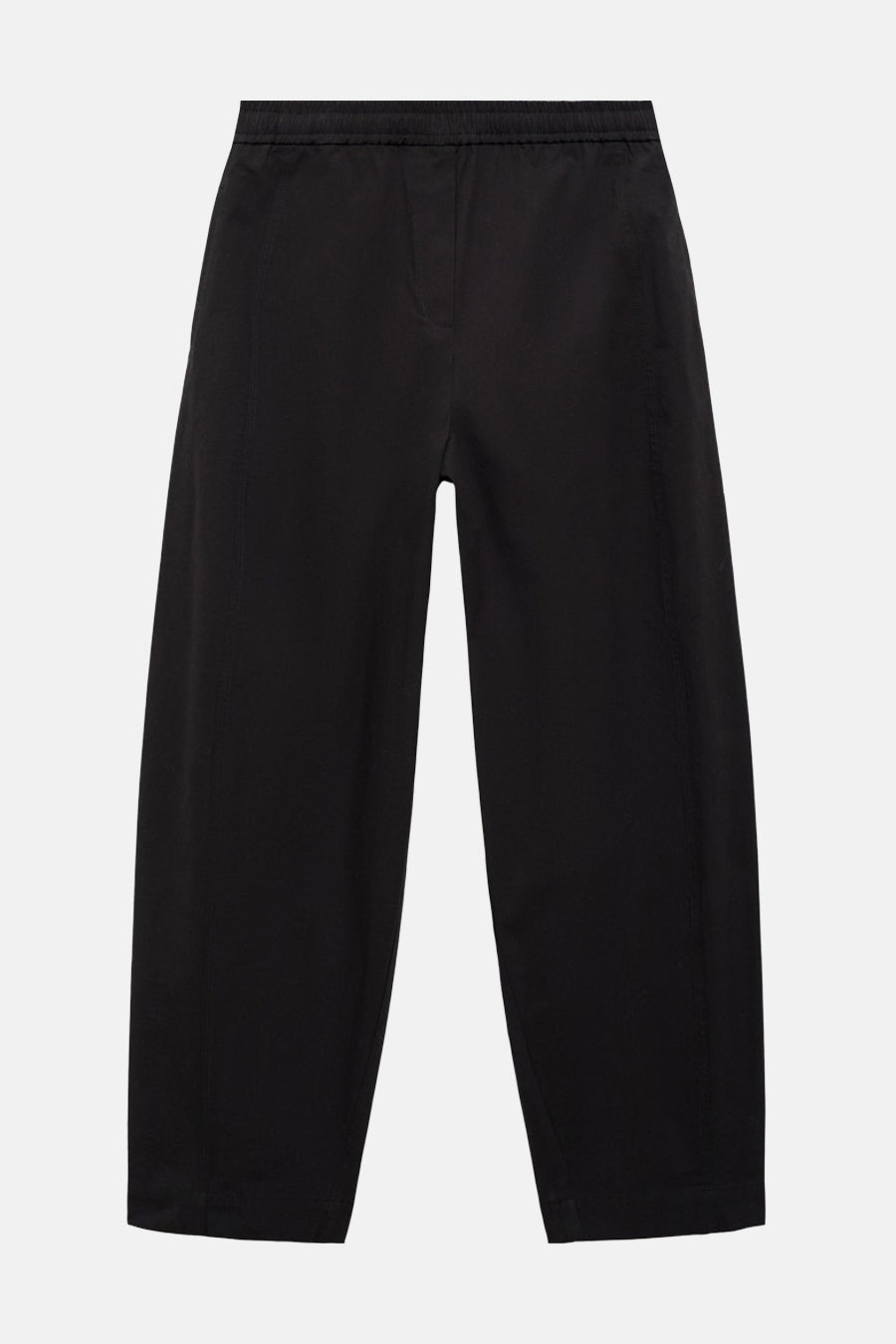 Zwarte broek van MANGO, met elastische taille, wijd en kort.