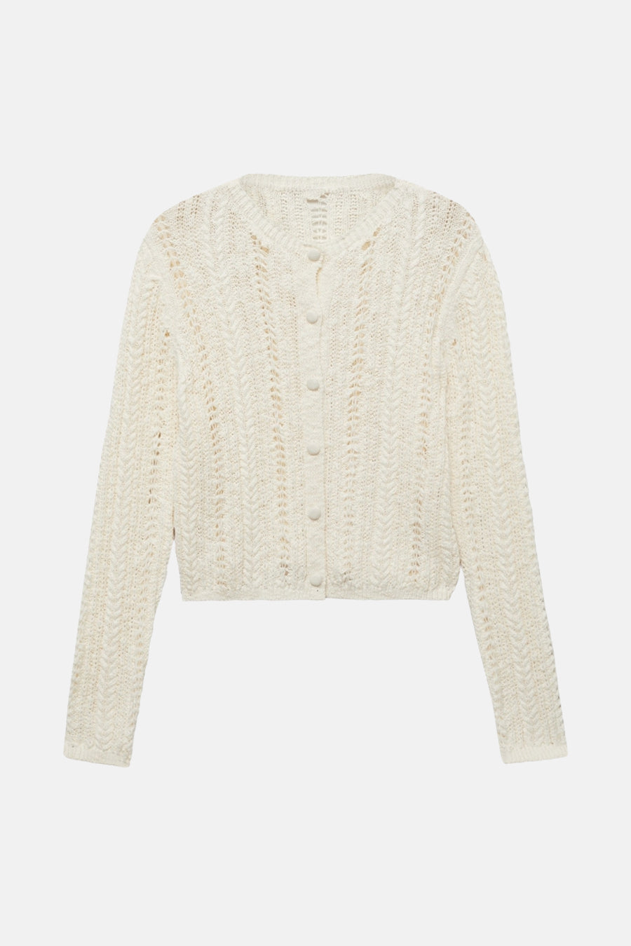 Ecru gebreid vest met open structuur van MANGO, met knoopsluiting aan de voorkant.