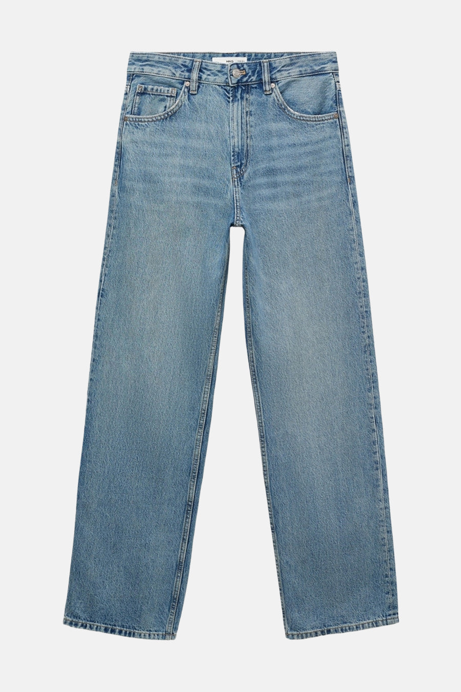 Rechte spijkerbroek van middinblauw denim van MANGO, met een losse pasvorm en een licht uitgewassen textuur.