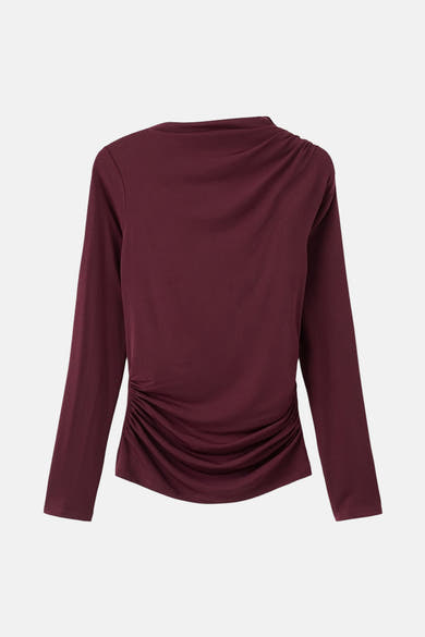 Bordeaux T-shirt met lange mouwen van MANGO, met een plooi aan de zijkant.