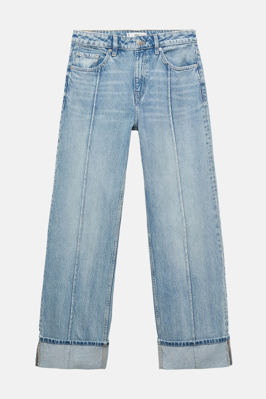 Rechte jeans van lichtblauw denim van MANGO, met verticale naden en omgeslagen zomen.
