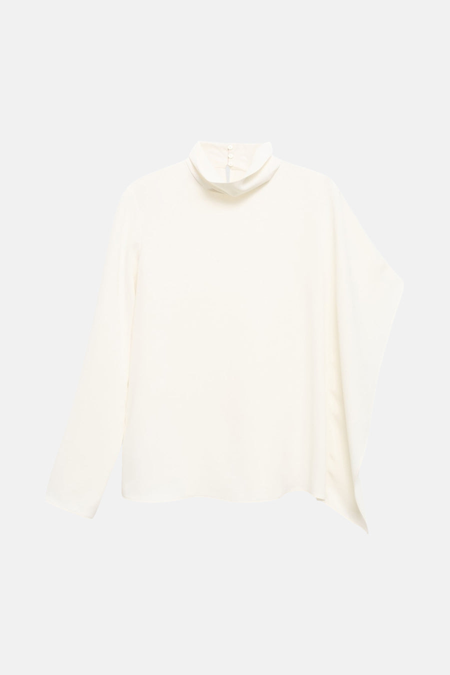 Wit overhemd met lange mouwen van MANGO, met een opstaande kraag en een asymmetrische pasvorm.