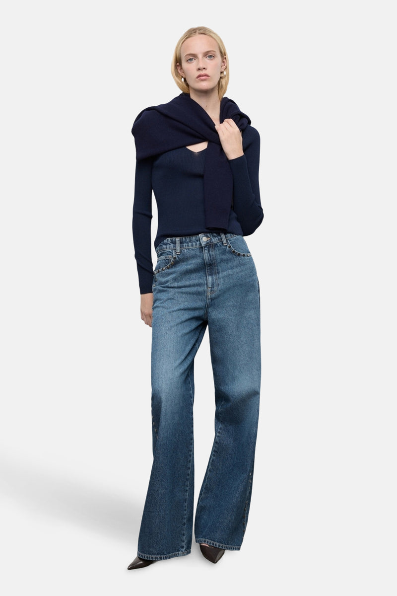 JEANS STUDS - dark blue denim