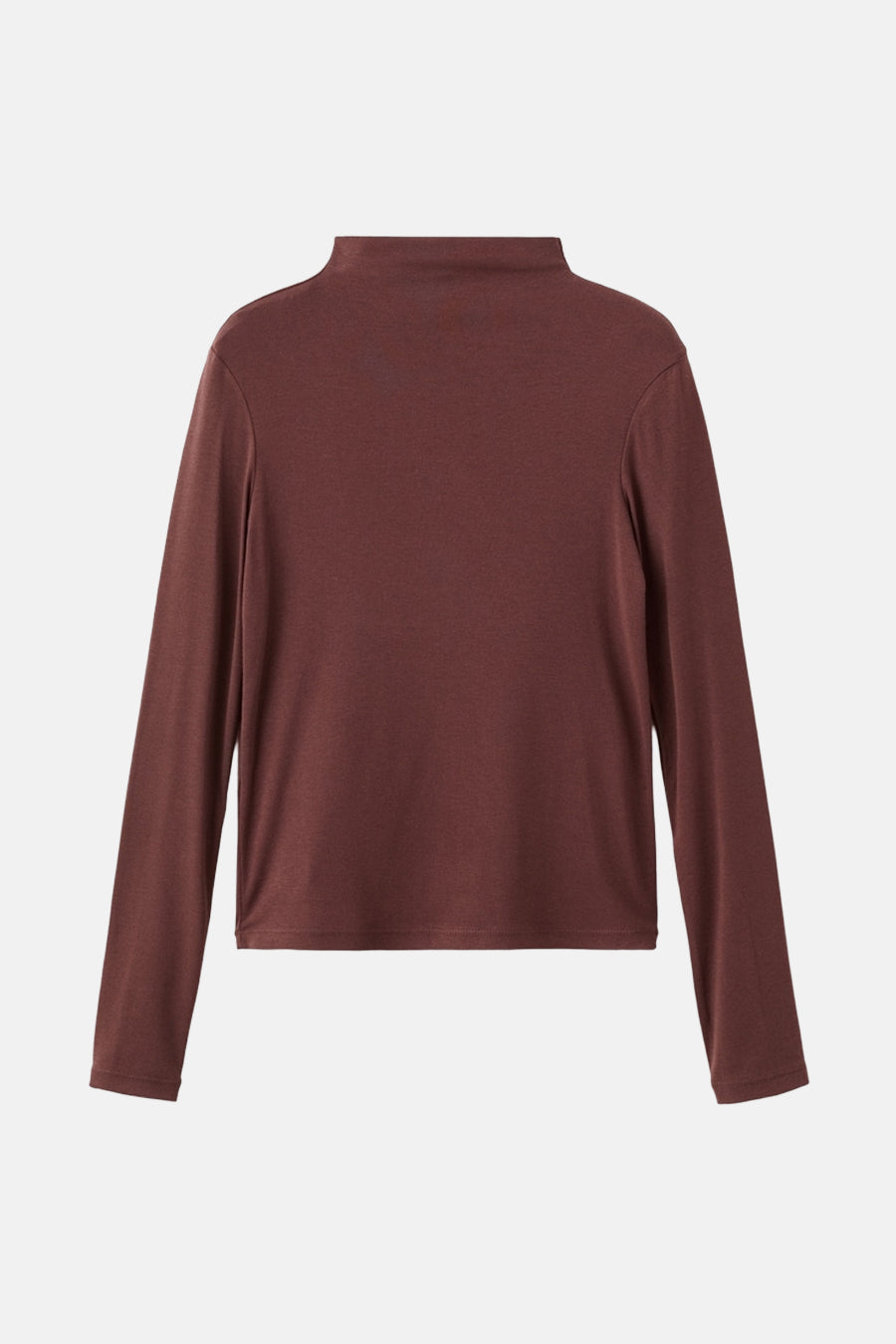 T-shirt à manches longues brun de MANGO, coupe ajustée avec col montant.