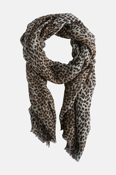Foulard en tissu imprimé léopard, de PIECES®, avec des extrémités à franges et un style bouffant.