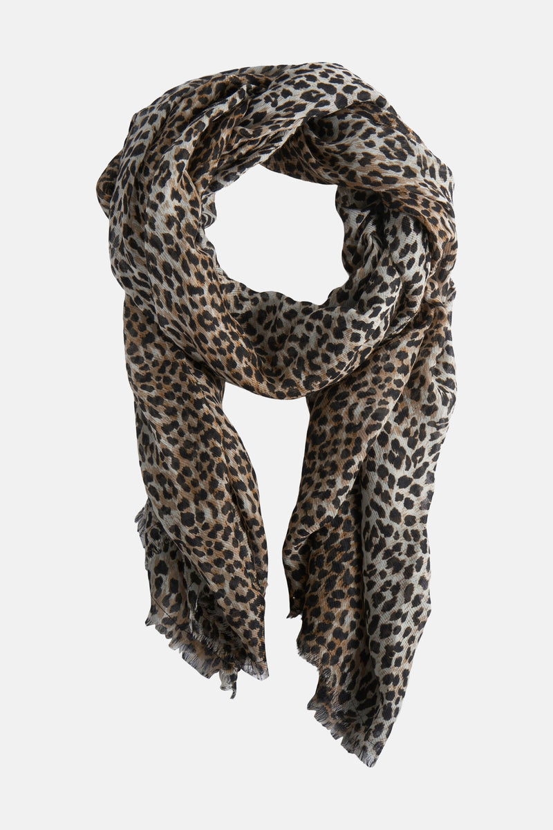 Foulard en tissu imprimé léopard, de PIECES®, avec des extrémités à franges et un style bouffant.