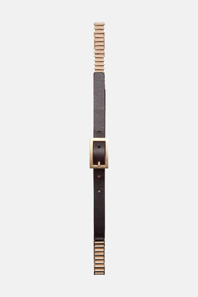Bruine leren riem met gouden details van MANGO, gouden vierkante gesp.