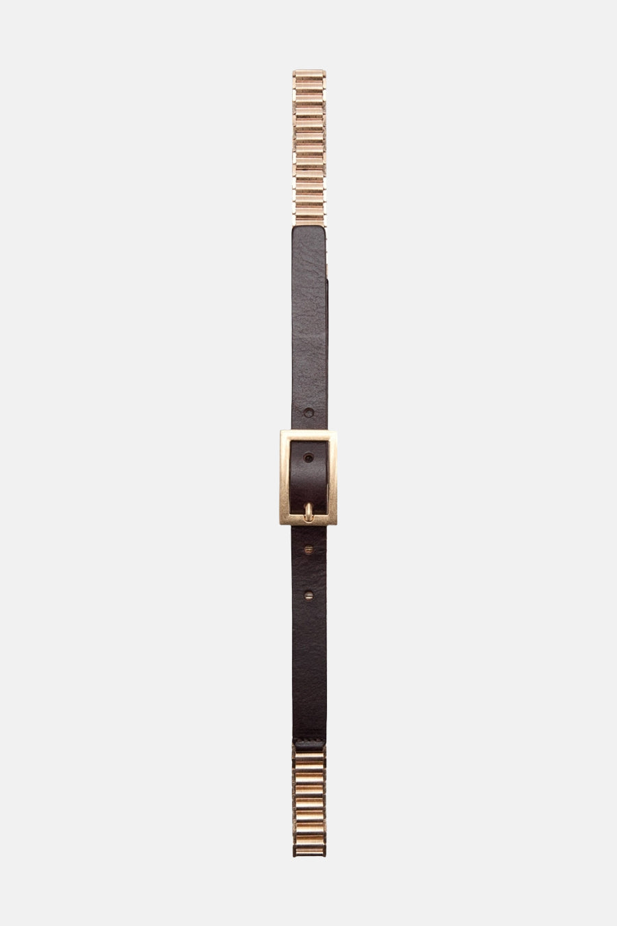 Bruine leren riem met gouden details van MANGO, gouden vierkante gesp.