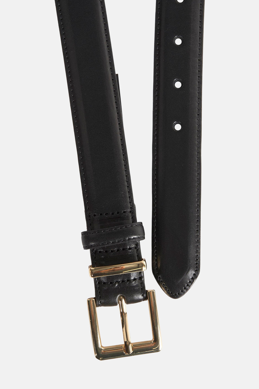 Zwarte leren riem van MANGO, met rechthoekige gouden gesp.