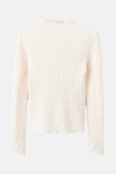 Beige T-shirt met lange mouwen van MANGO, in wafelstructuur.