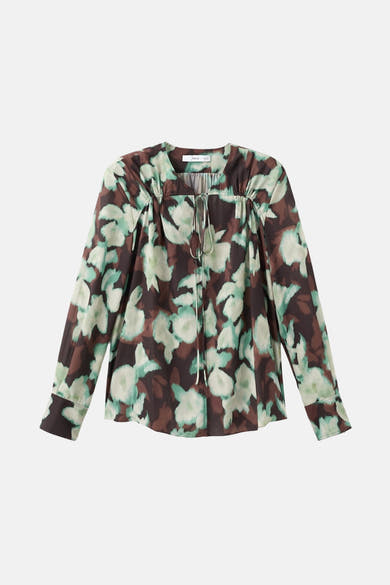 Blouse à manches longues multicolore de MANGO, à imprimé floral et liens à nouer au col.
