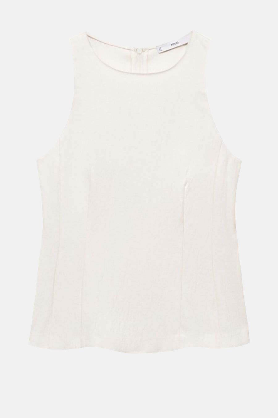 Ecru mouwloos blouse van MANGO, met een discrete ritssluiting aan de achterkant en een subtiele textuur.