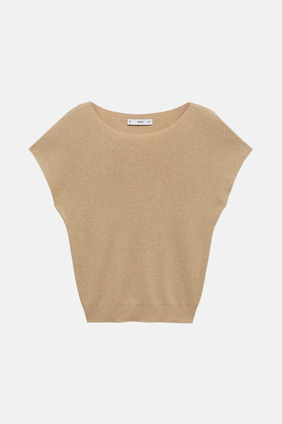 Top sans manches beige de MANGO, en tricot fin, avec encolure ras du cou.