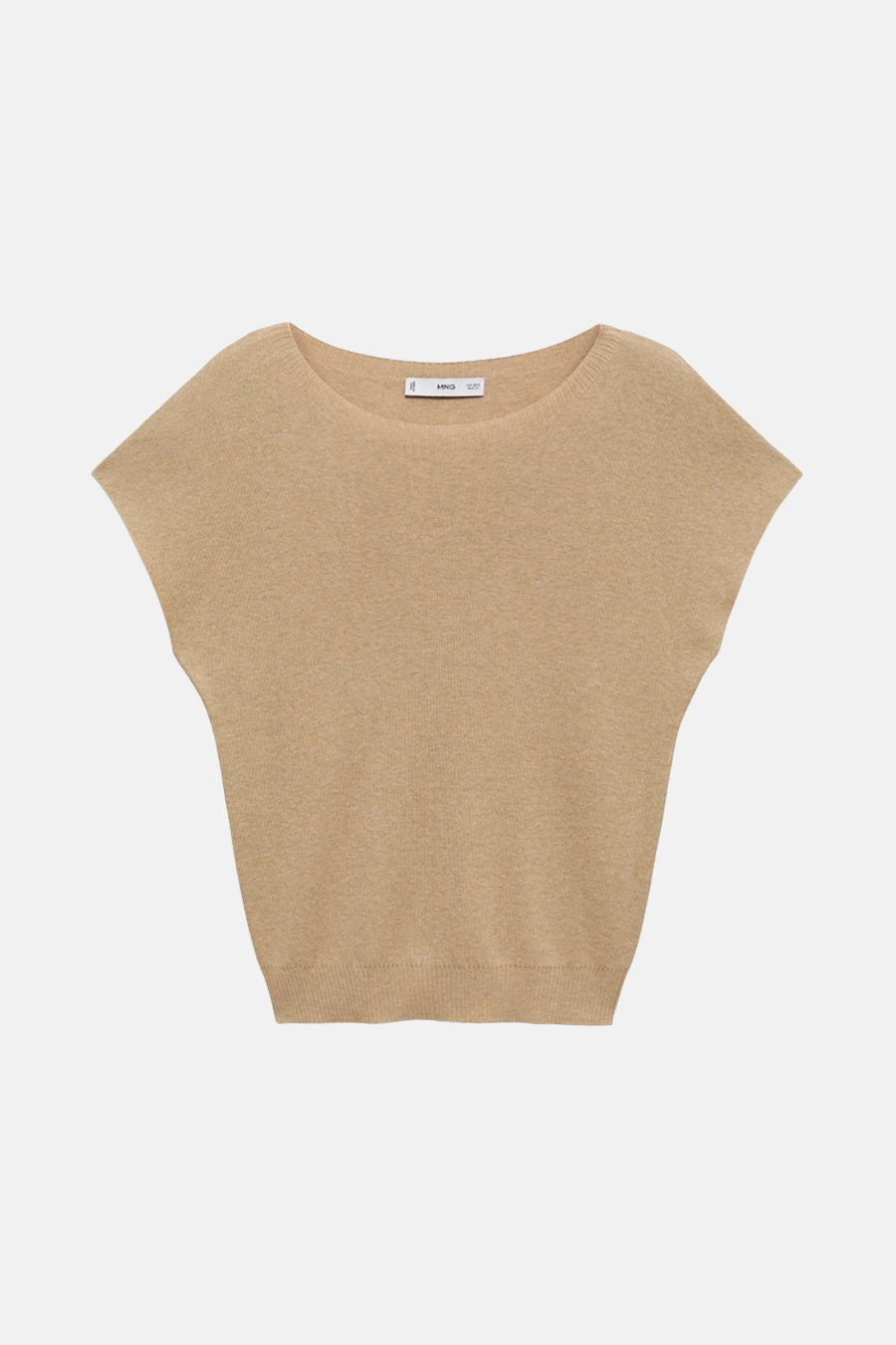 Beige mouwloze top van MANGO, in fijne breitechniek, met ronde hals.