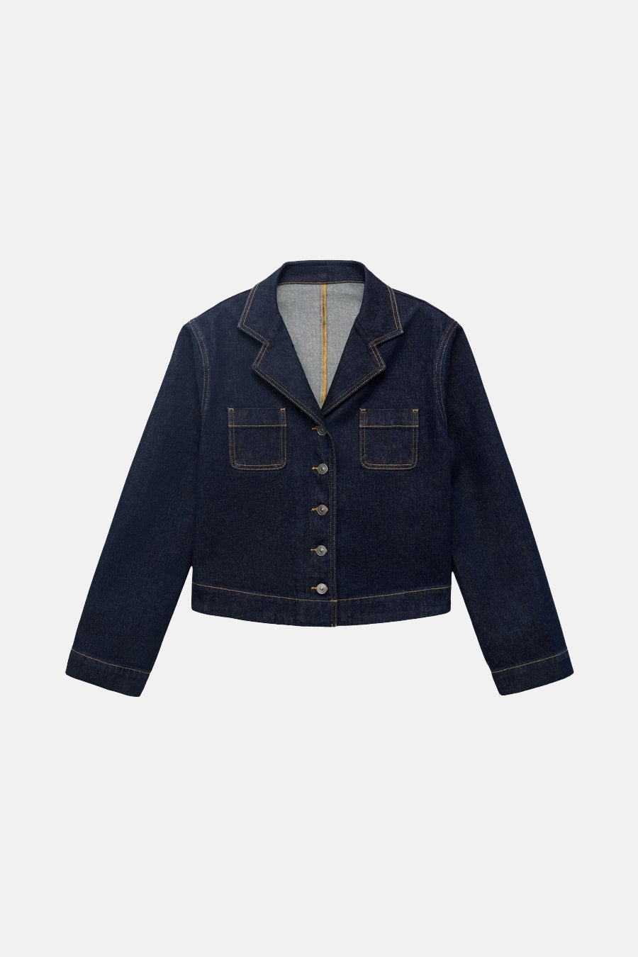 Veste en jean bleu foncé de MANGO avec des poches plaquées et une fermeture boutonnée.