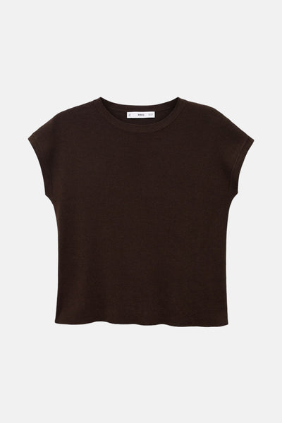 Top sans manches brun de MANGO, en jersey doux, coupe carrée décontractée.