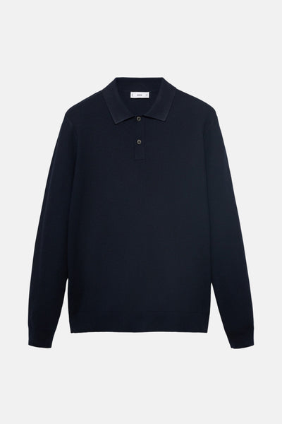 Ronde hals trui van MANGO in het blauw, gebreid met een fijne textuur en knoopsluiting.