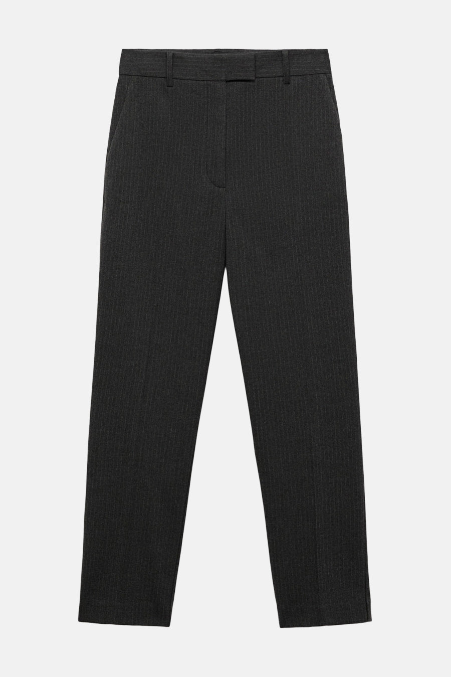 Pantalon gris à rayures, de MANGO, avec poches latérales et passants de ceinture.