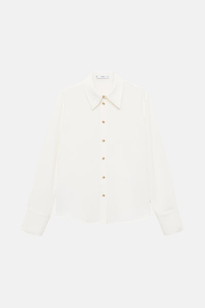 Ecru blouse met lange mouwen van MANGO, met gouden knopen aan de voorkant.