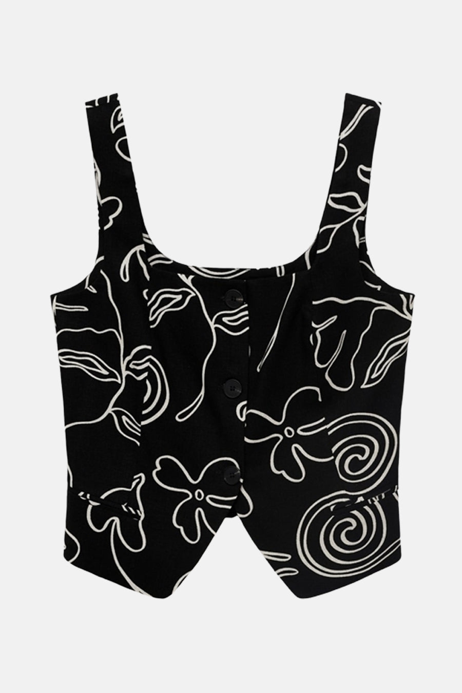 Zwart mouwloos overhemd van MANGO, met witte bloemenprint.