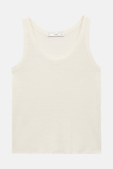 Beige tanktop van MANGO, in fijne en lichte stof, met ronde hals en brede schouderbandjes.