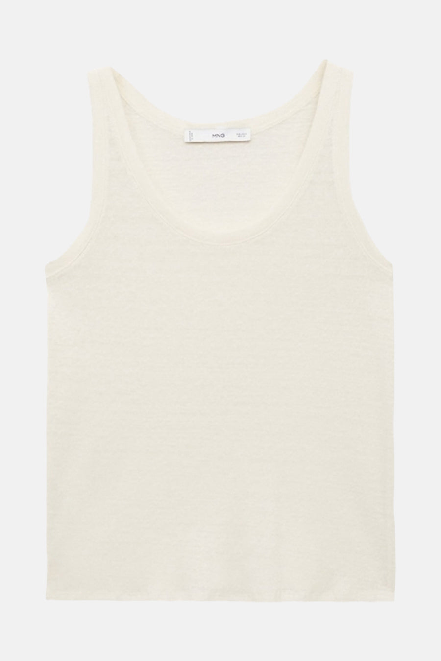 Beige tanktop van MANGO, in fijne en lichte stof, met ronde hals en brede schouderbandjes.