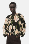 Multikleurige blouse met lange mouwen van MANGO, met bloemenprint en ruchesdetails.