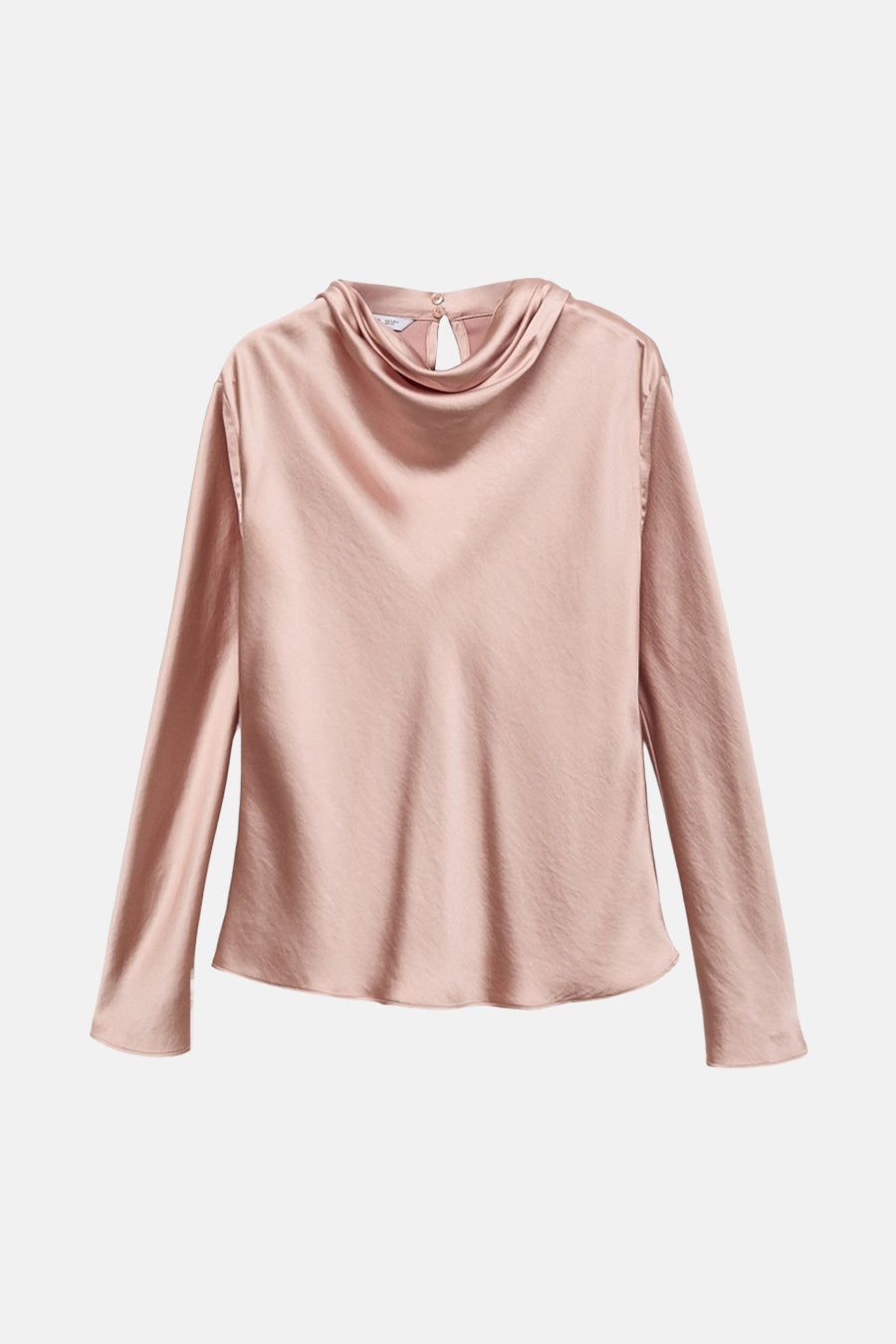 Roze blouse met lange mouwen van MANGO, met gedrapeerde kraag en druppelvormige sluiting.