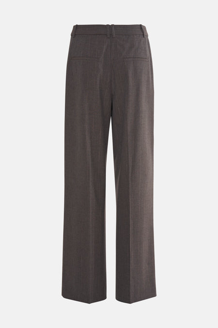 Grijze broek met fijne strepen van MANGO, wijde pasvorm en paspelzakken achter.