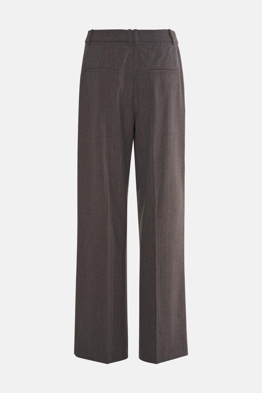 Pantalon gris à rayures fines de MANGO, coupe large et poches arrière passepoilées.