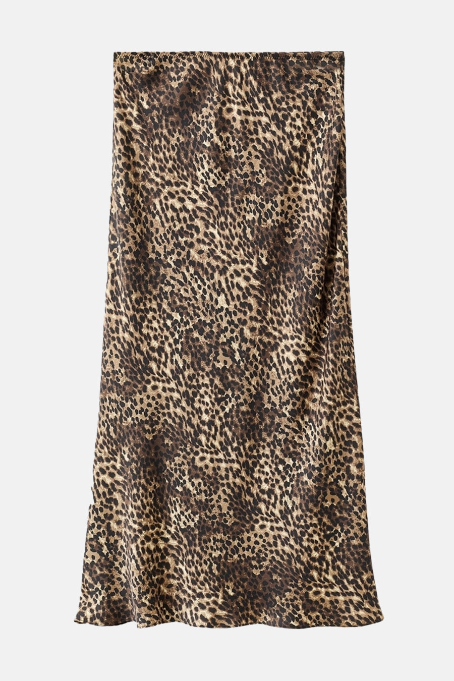 Jupe 3/4 imprimée léopard by MANGO, motif animalier marron, coupe droite tombant jusqu'aux chevilles.
