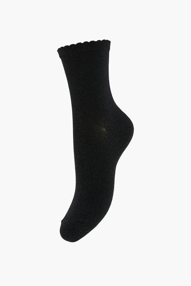 Chaussette noire brillante de PIECES®, bordure festonnée.
