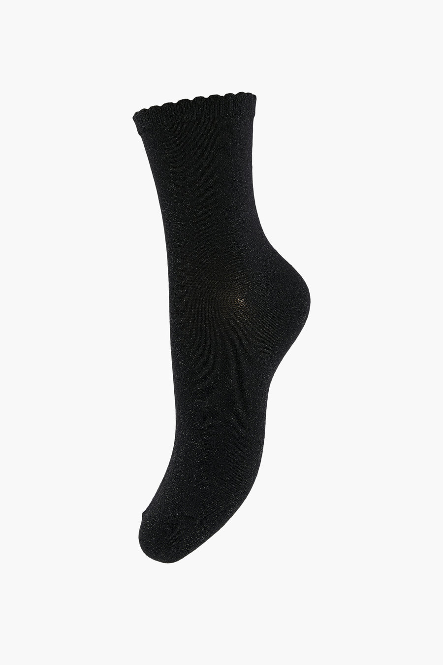 Chaussette noire brillante de PIECES®, bordure festonnée.

