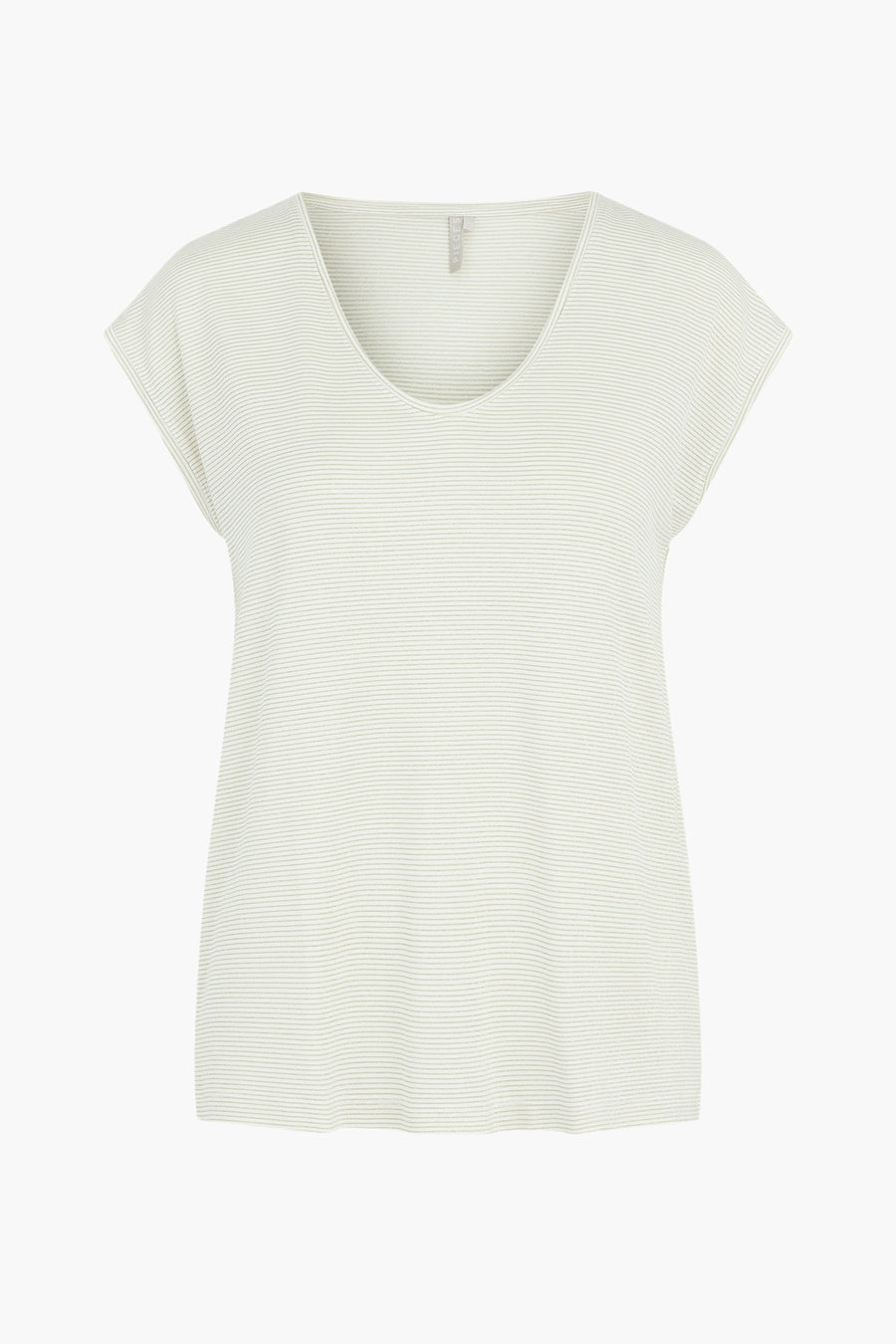 Wit gestreept T-shirt van PIECES®, in fijne ribgebreide stof met een wijde ronde hals.