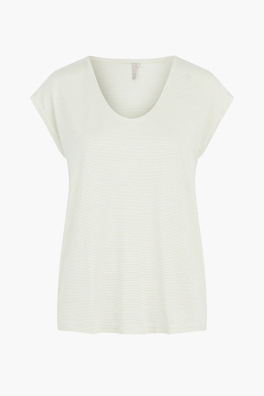 Wit T-shirt met fijne strepen van PIECES, ronde hals, korte vleermuismouwen.