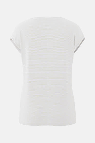 Wit gestreept T-shirt van PIECES®, met korte mouwen en zoom, op een lichte achtergrond.