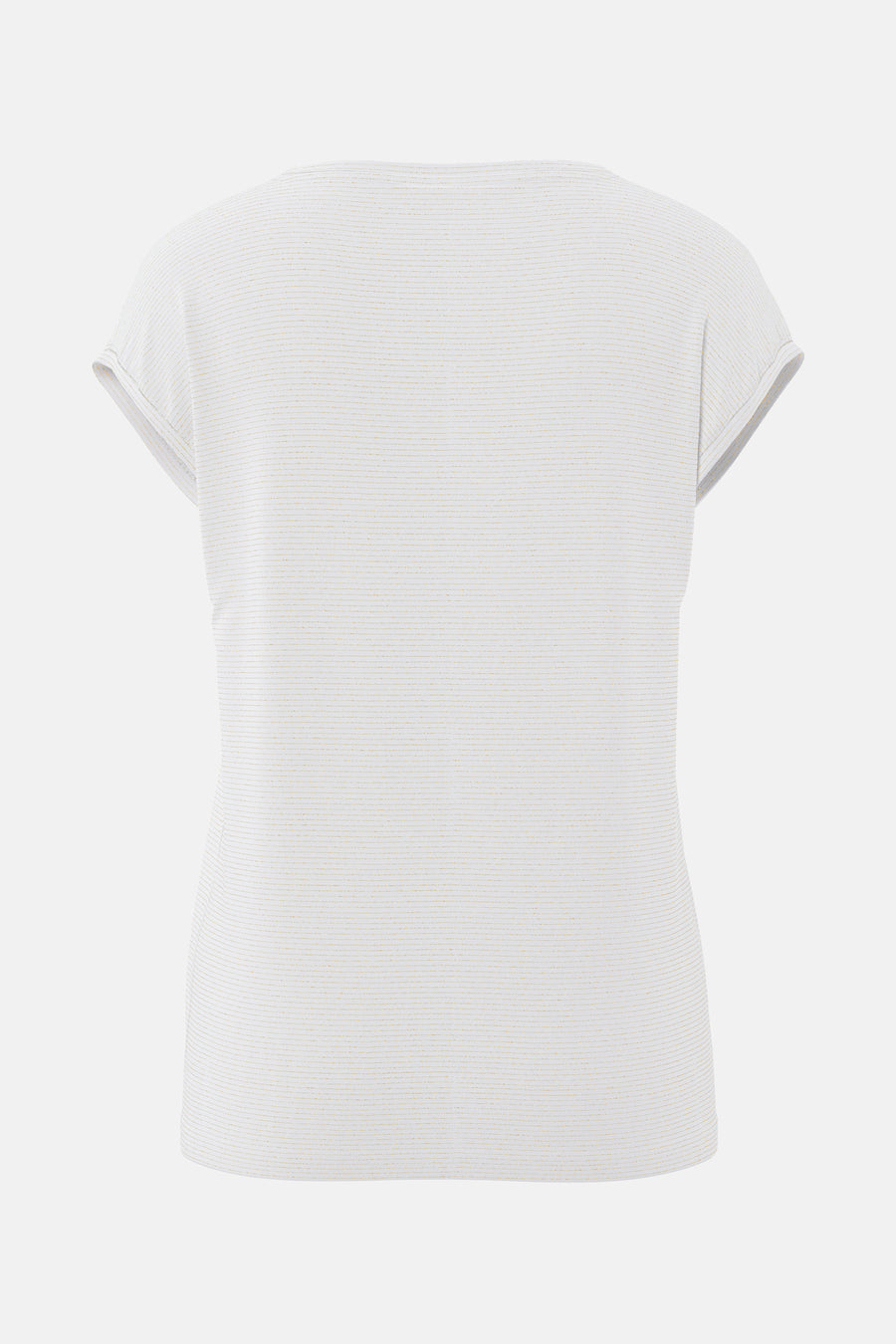 Wit gestreept T-shirt van PIECES®, met korte mouwen en zoom, op een lichte achtergrond.