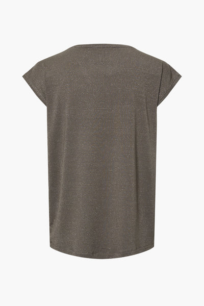 T-shirt à manches courtes brun de PIECES®, avec des rayures fines brillantes.