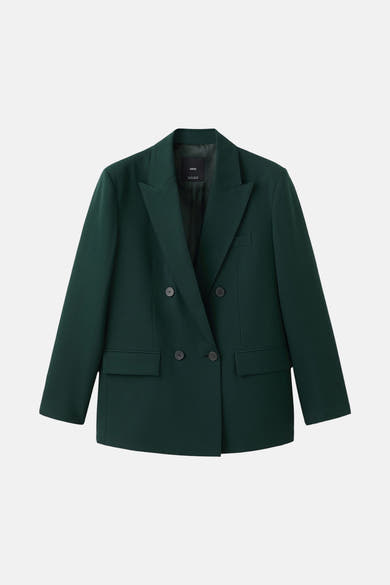 Effengekleurde blazer van Mango, met een dubbele rij knopen en klepzakken.