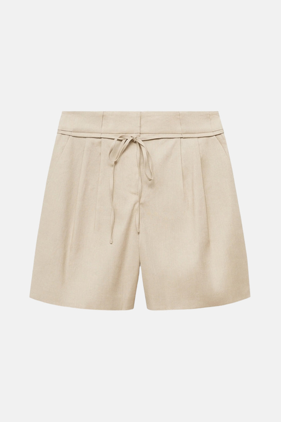 Beige linnen bermuda van MANGO, met een taille met trekkoord en plooien aan de voorkant.