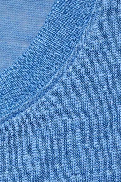 Blauw T-shirt met korte mouwen van MANGO, in textuurgebreid materiaal, met geribde boord aan de kraag.