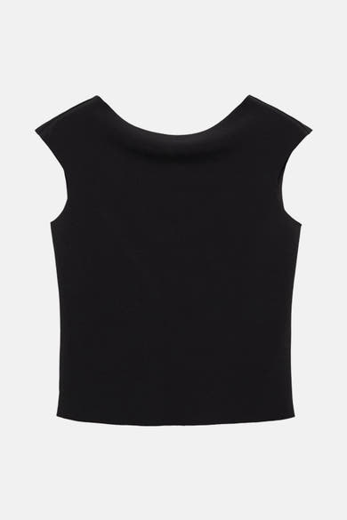 Zwart T-shirt met korte mouwen van MANGO, met een wijde hals en gladde stof.