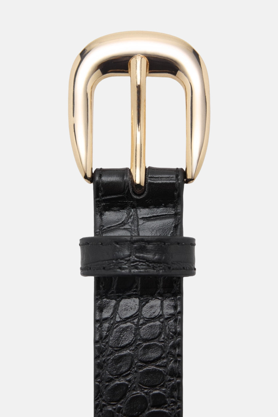 Zwarte leren riem van MANGO, krokodillenlook met gouden gesp.