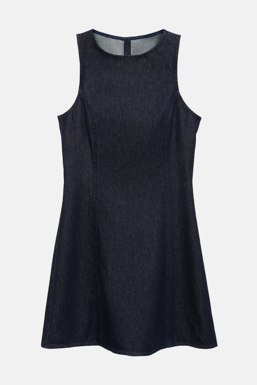 Donkerblauwe spijkerjurk van MANGO, A-lijn model met zichtbare naden.