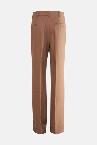 Pantalon beige de MANGO, coupe droite avec poches arrières passepoilées, sur fond uni.