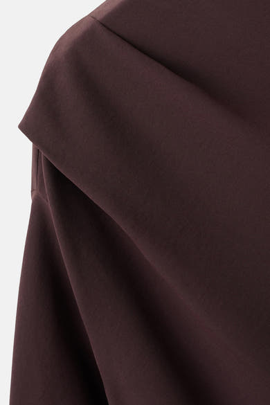 Bruine blouse met lange mouwen van MANGO, getextureerde stof en gedrapeerde kraag.