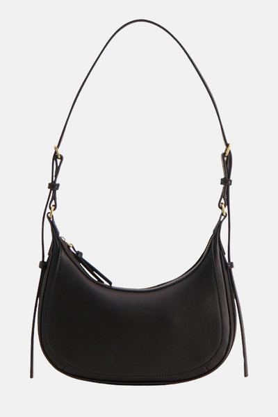 Sac à main noir de MANGO, avec bandoulière fine réglable et détails métalliques dorés.