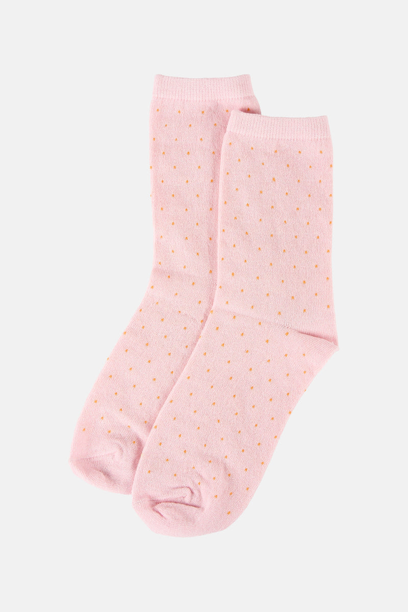 Roze sokken met gouden stippen van PIECES®, regelmatig patroon, fijne gebreide textuur.