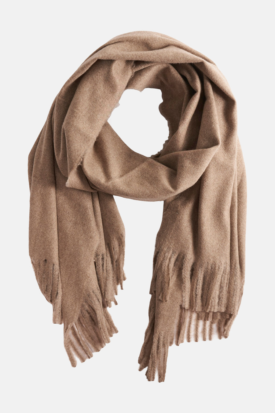 Beige sjaal van MANGO met dikke franjes, zachte textuur en soepel vallend.