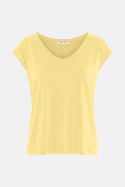 T-shirt jaune à manches courtes de PIECES®, avec un col en V classique.